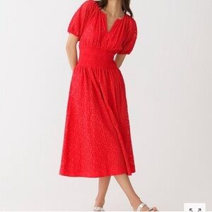 J. Crew Provence Smocked Waist Eyelet Midi Dress